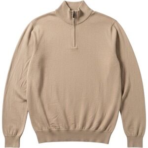 Daniel Hechter Quarter Zip Sweater Large Tan‎ Cotton Cashmere Pullover Preppy